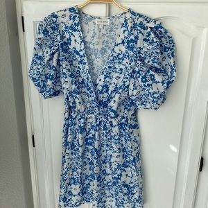 Blue Floral Dress Small Puff Sleeves
